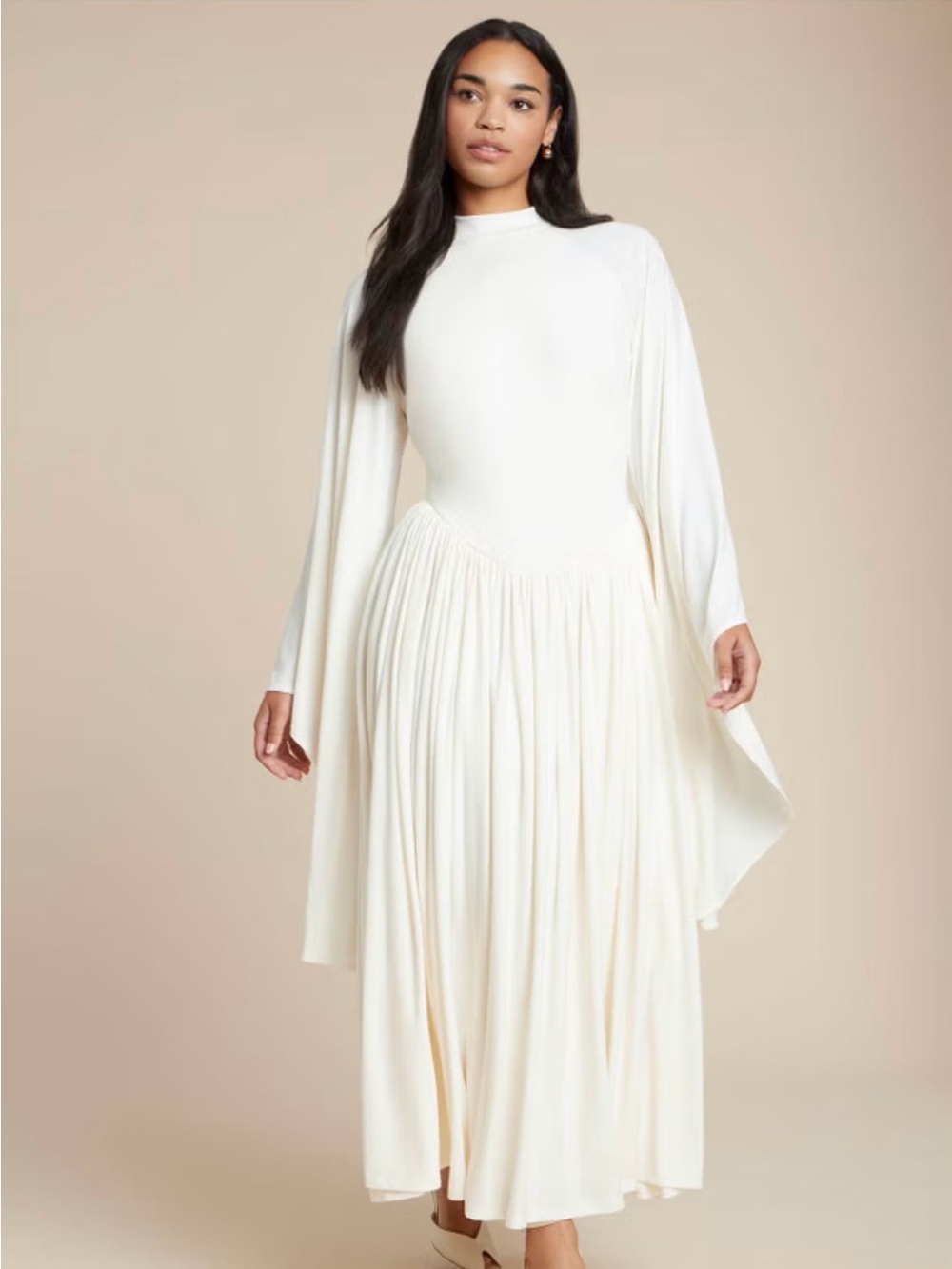 Elegant Cream Long-Sleeve Dress
